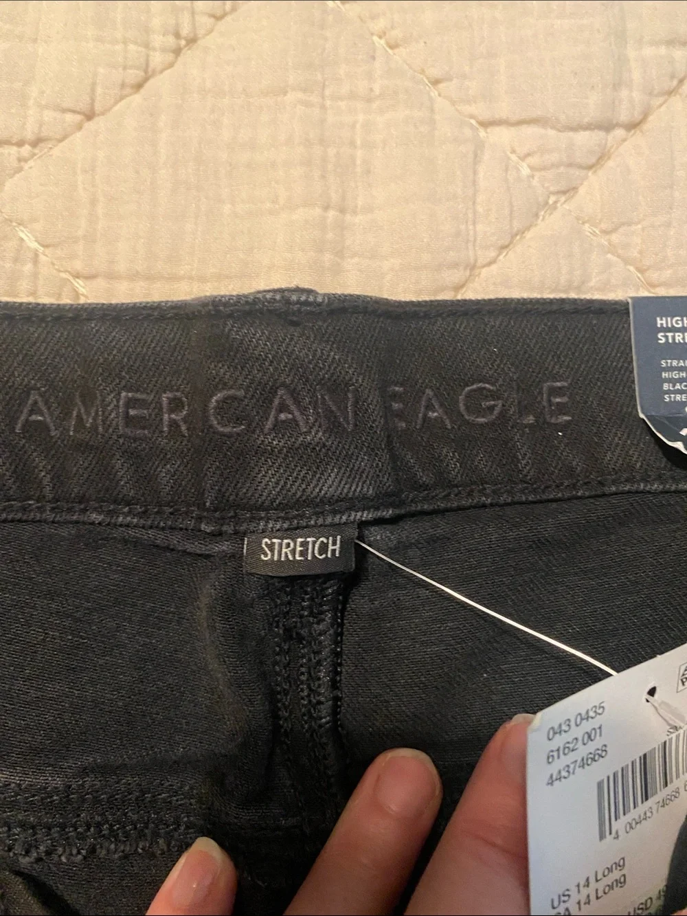 American Eagle Outfitters Black Straight-Leg Jeans high-rise stretch Long